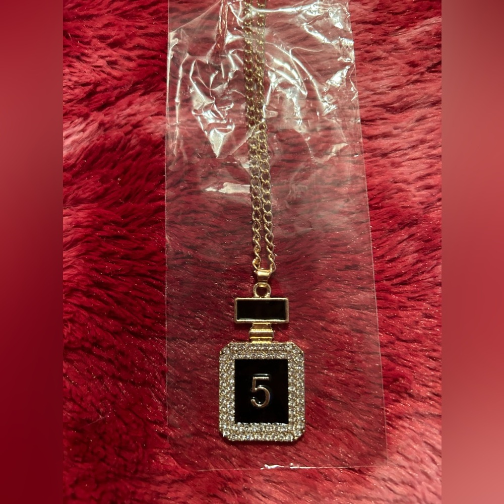Gold bling with back perfume bottle necklace